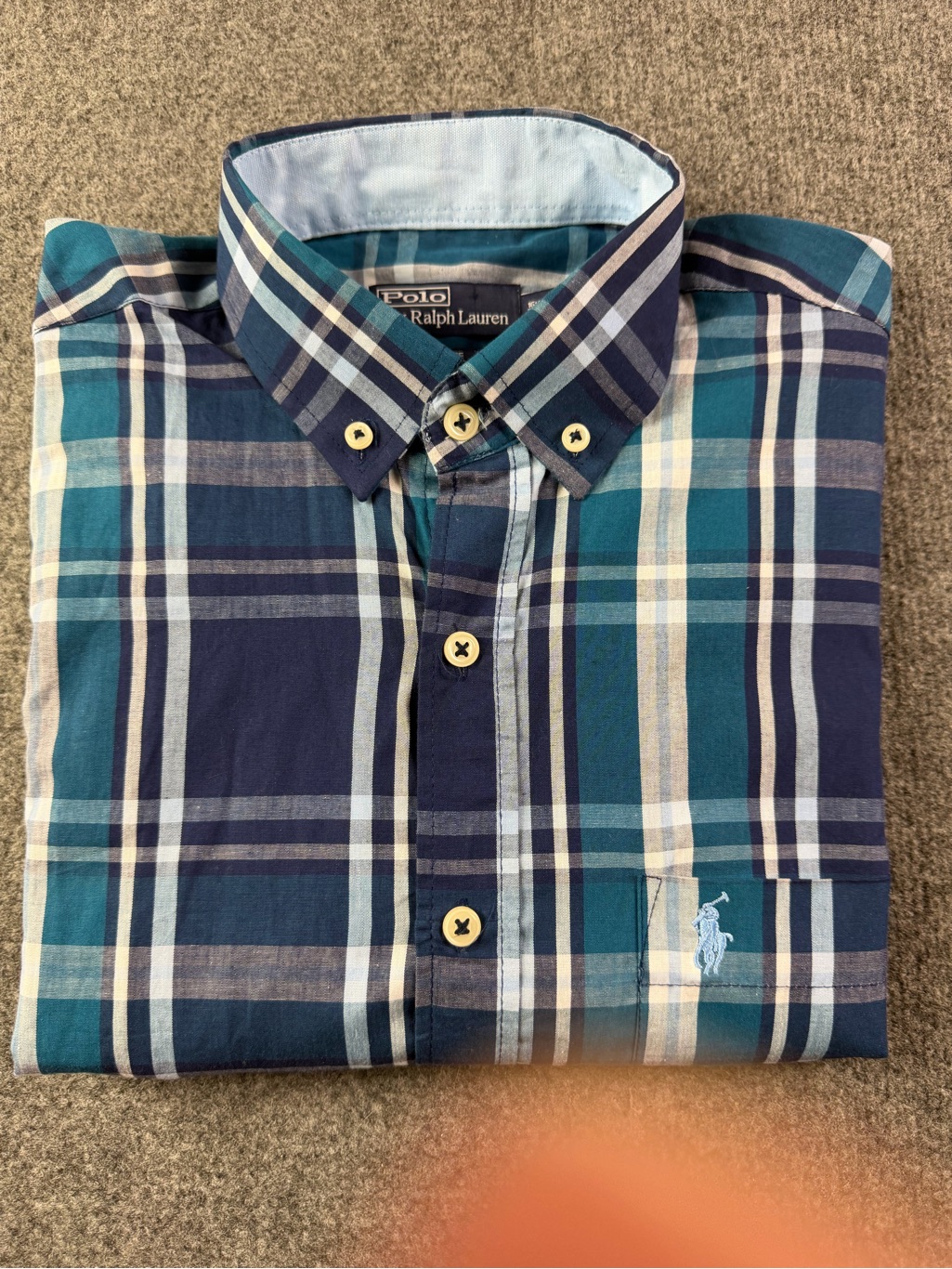 Polo By Ralph Lauren Estate Custom Fit Men Cotton L/S Plaid Shirt Size L Blue